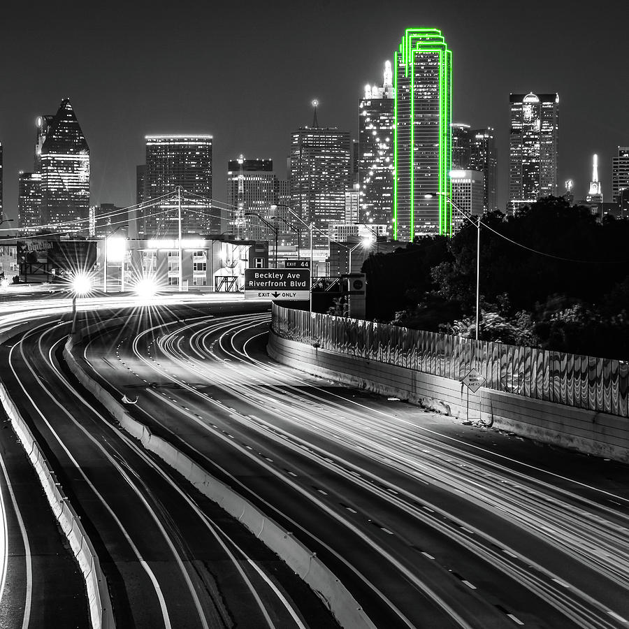 Green Light On The Dallas Skyline - Selective Color Edition Photograph by Gregory Ballos