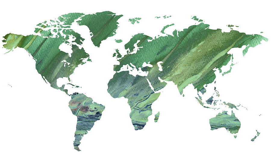 Green Malachite Silhouette Of World Map  Painting by Irina Sztukowski