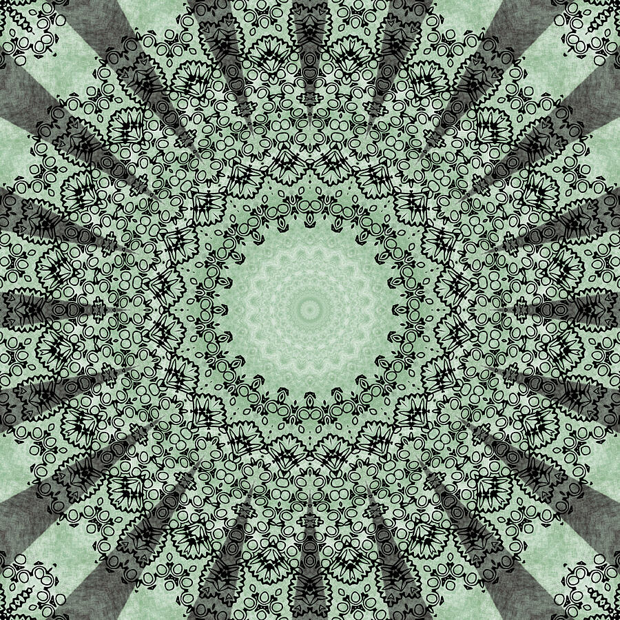 Green Mandala Kaleidoscope Medallion Flower Mixed Media by Mercury McCutcheon