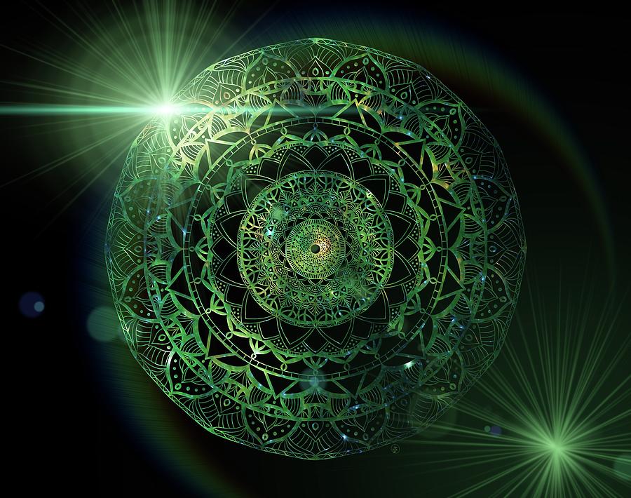 Green Mandala of The Universe Digital Art by Angie Tirado