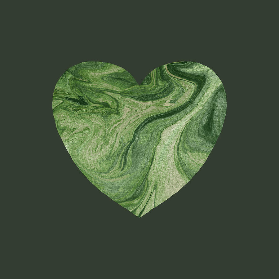 Green Marble Heart Watercolor  Painting by Irina Sztukowski
