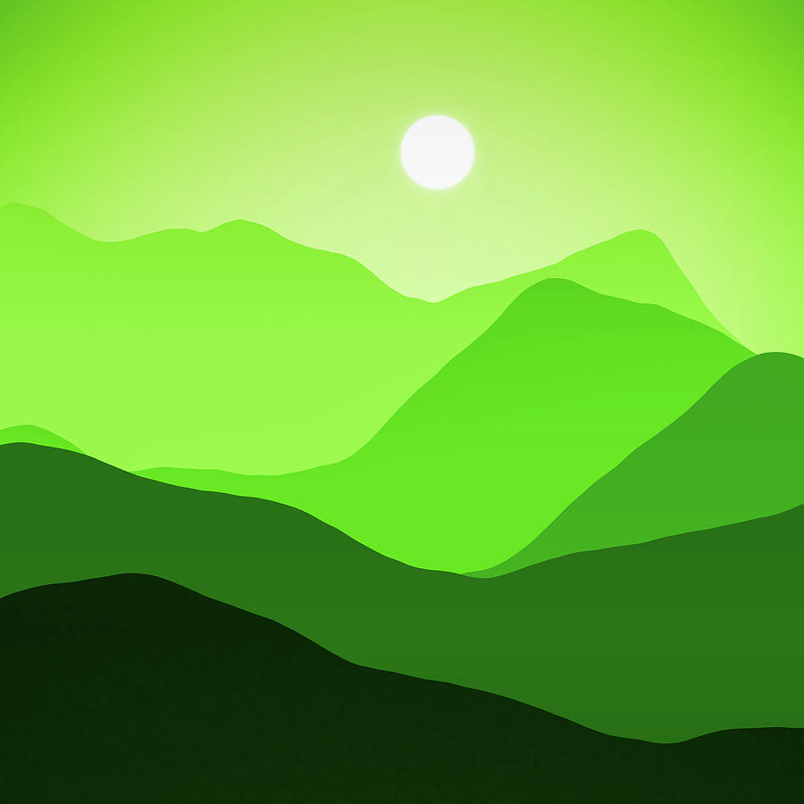 Green Minimalist Abstract Mountain Range Digital Art by Matthias Hauser