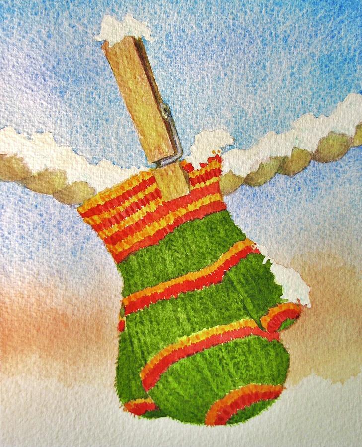 Christmas Painting - Green Mittens by Mary Ellen Mueller Legault