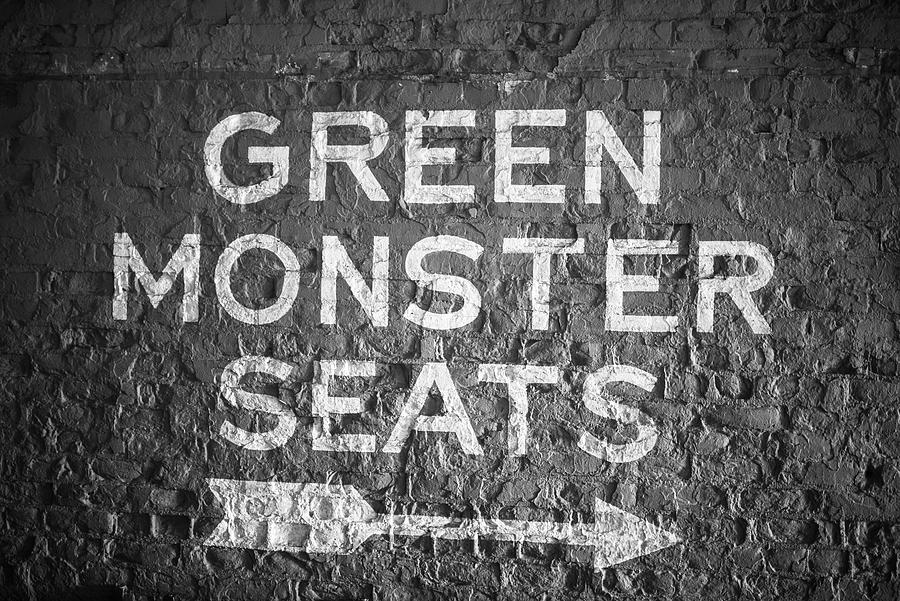 Green Monster Seats Fenway Park Sign Boston MA Black and White Photograph by Toby McGuire