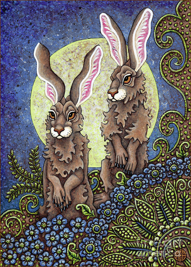 Green Moon Guardians Painting by Amy E Fraser