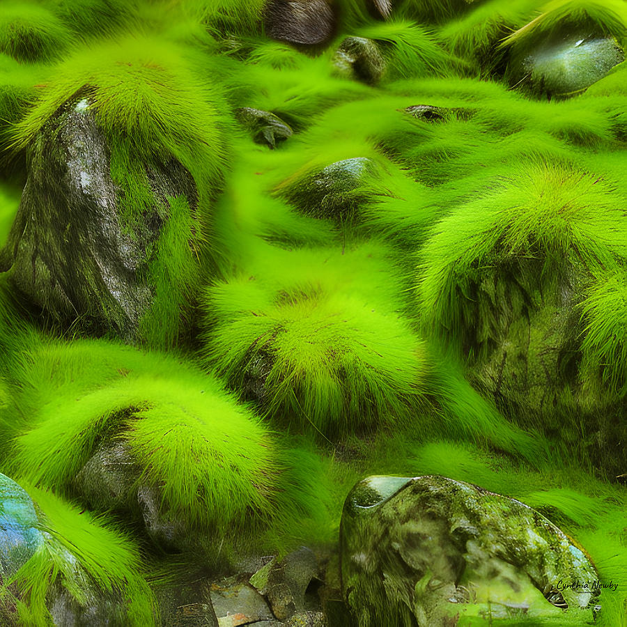 Green Moss and Rocks v1 Digital Art by Cindys Creative Corner