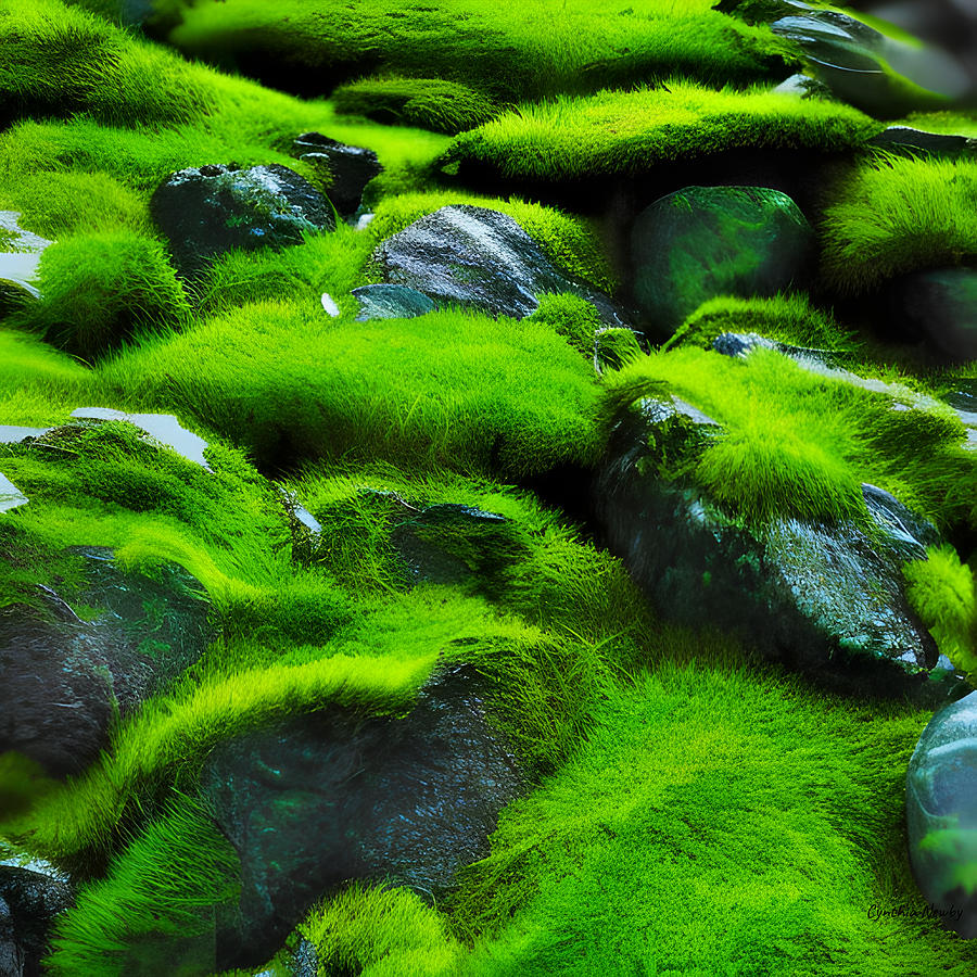 Green Moss and Rocks V2 Digital Art by Cindys Creative Corner