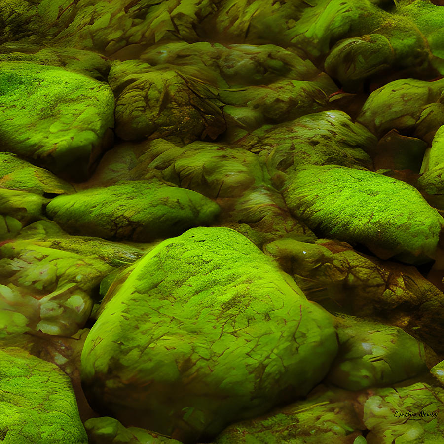 Green moss and rocks v4 Digital Art by Cindys Creative Corner