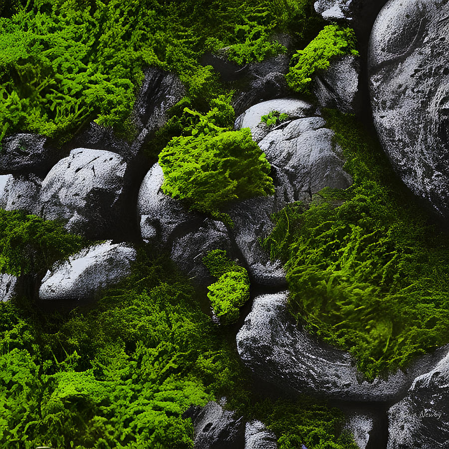 Green Moss and Rocks v5 Digital Art by Cindys Creative Corner