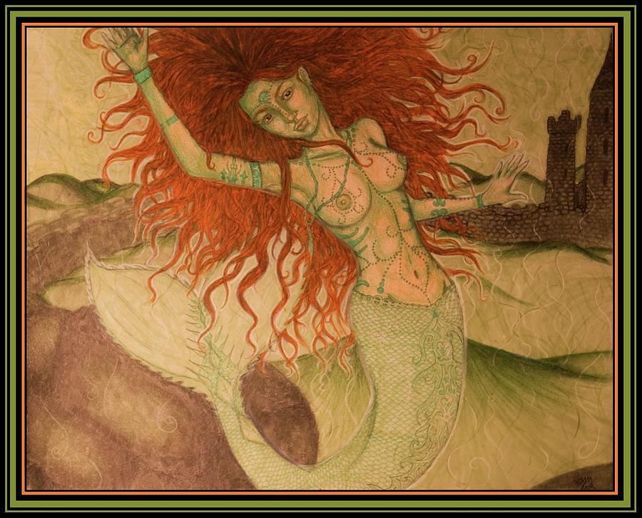 Mermaid Drawing - Green Moss Kingdom by Baruska A Michalcikova
