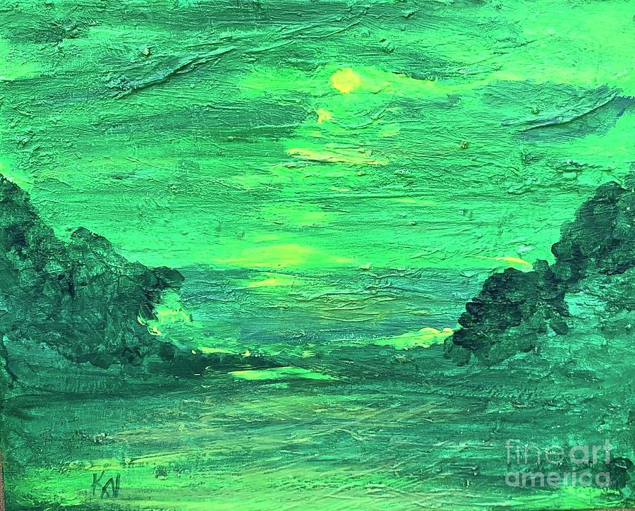 Green Night Painting by Karen Nicholson