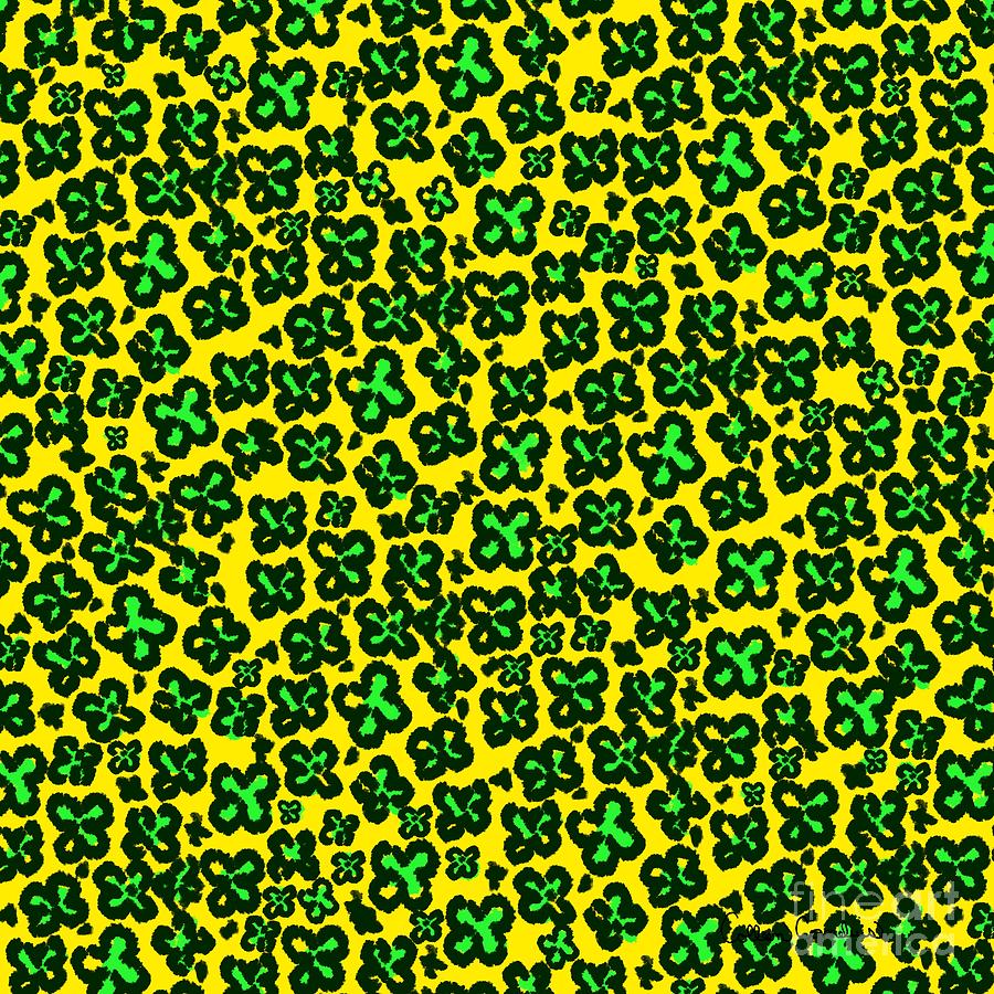 Green on Yellow Shamrock Shaped Leopard Print for Saint Patricks Day Digital Art by Colleen Cornelius