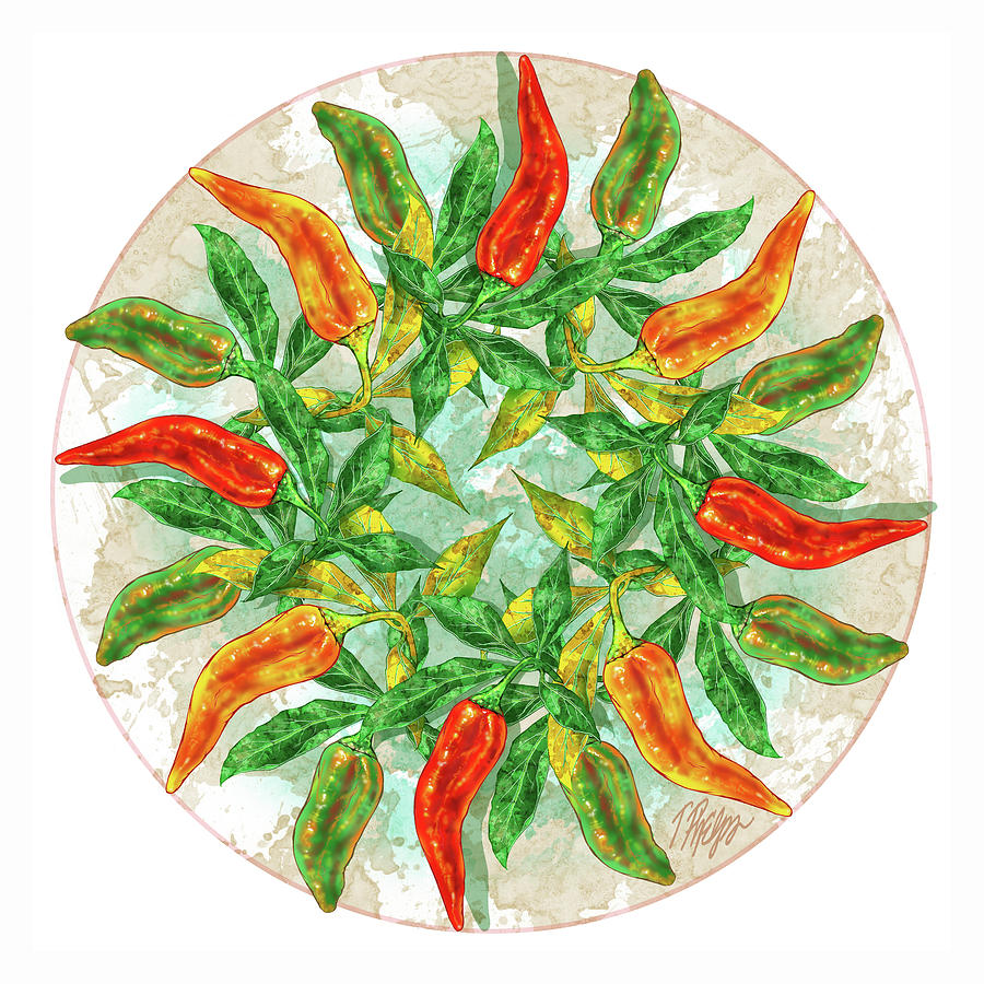 Green Orange Red Peppers Mandala Digital Art by Tim Phelps