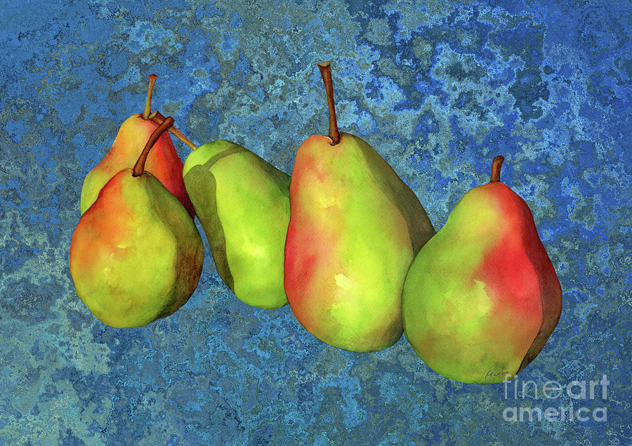 Green Pears On Blue Painting