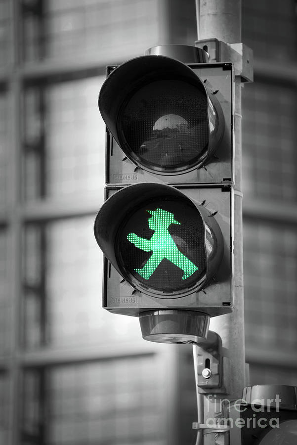 Green pedestrian traffic light in Berlin Photograph by Delphimages Photo Creations