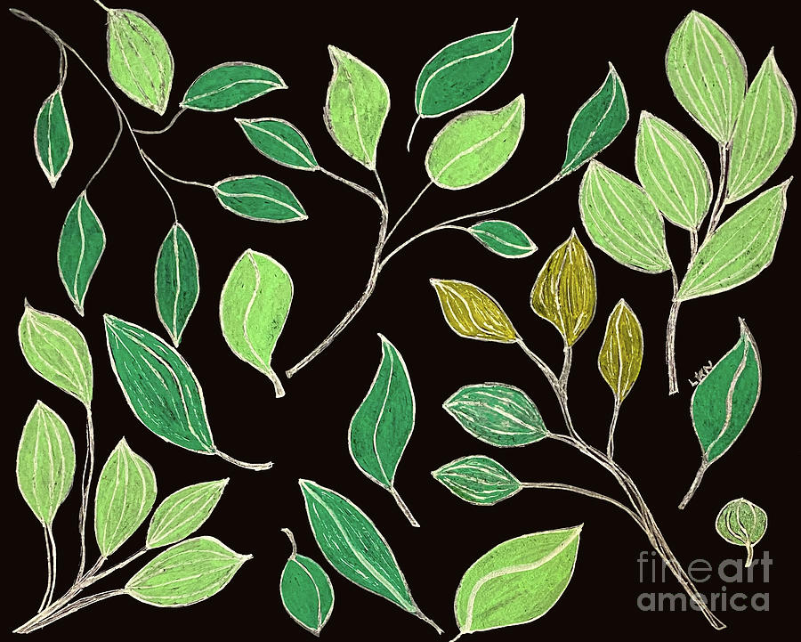 Green Pen Leaves Drawing by Lisa Neuman