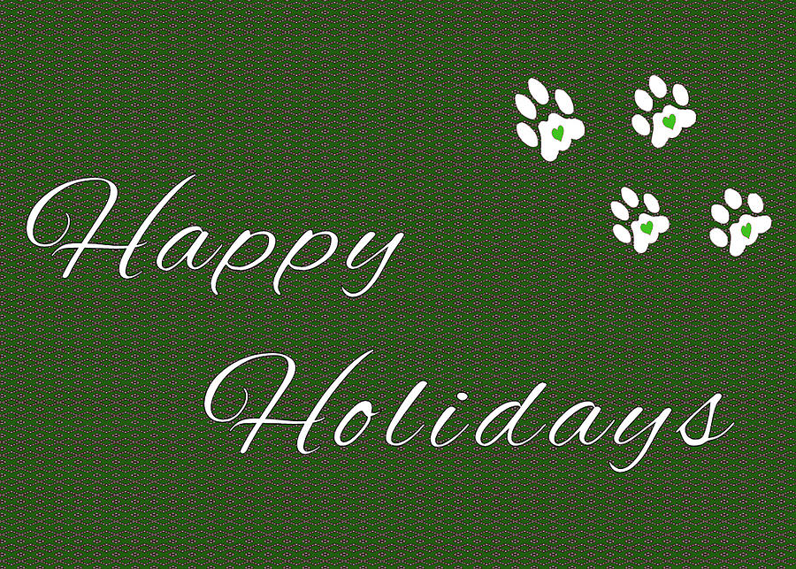 Green Pet Paws Happy Holidays Digital Art by Kathy K McClellan