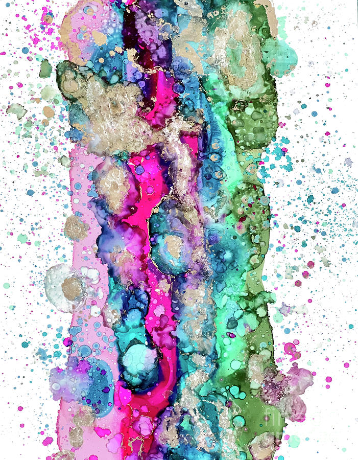 Green Pink Splatter Rainbow Abstract Painting Painting by Joanne Herrmann