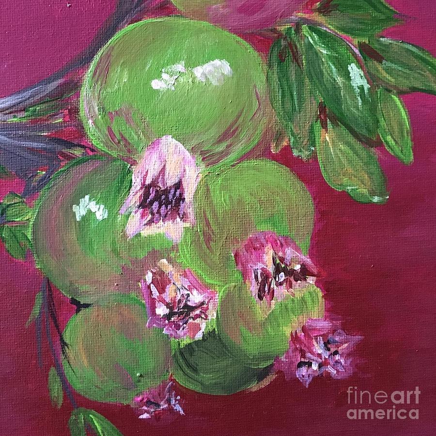 Green Pomegrantes Painting by Debora Sanders