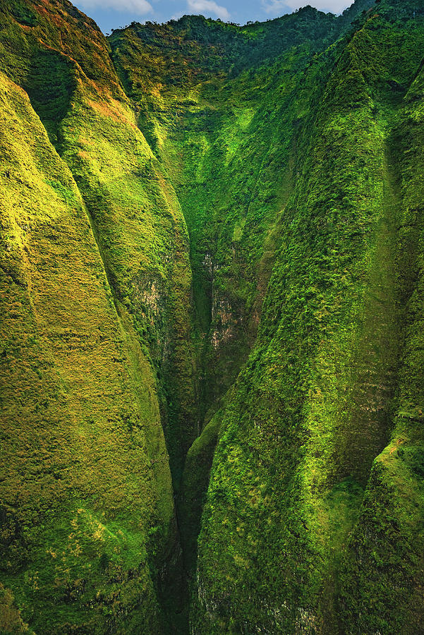 Mountain Photograph - Green Ravine - Kauai, Hawaii - Vertical by Abbie Matthews