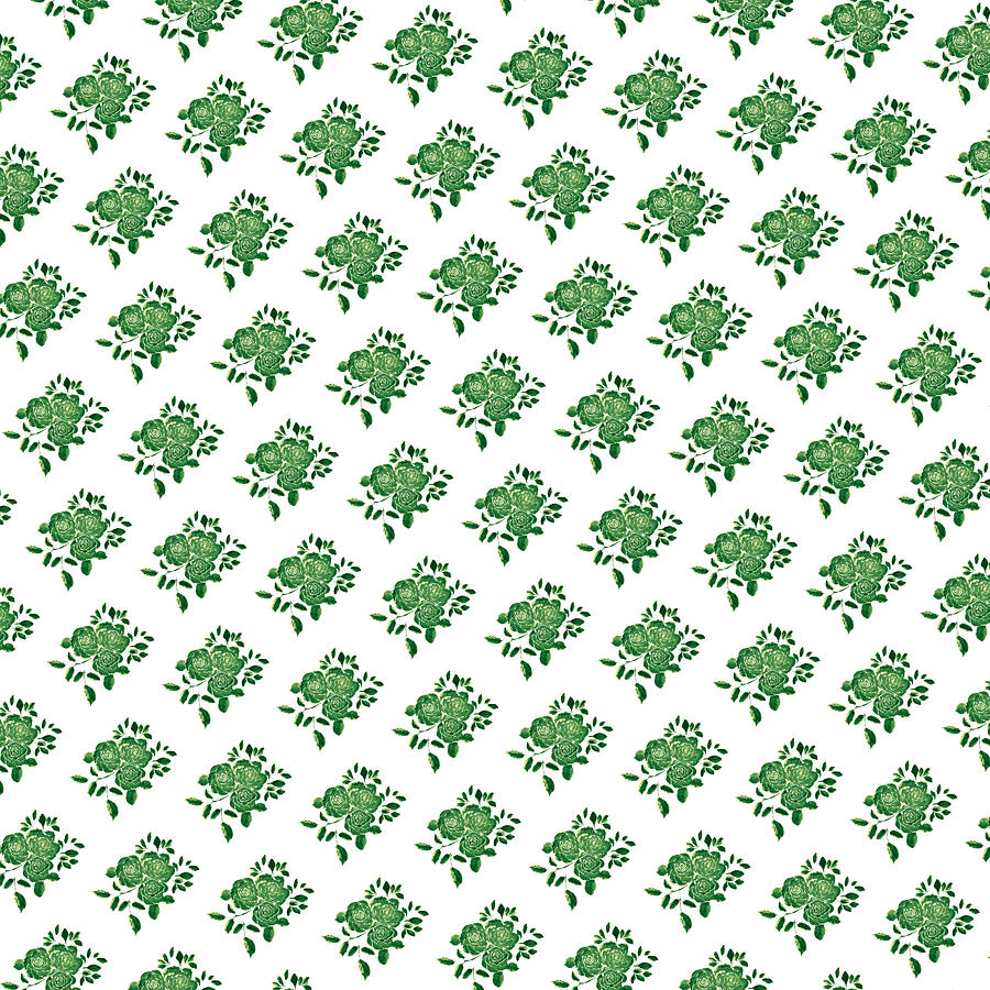 Green Roses Pattern with Transparent Background Digital Art by Delynn Addams