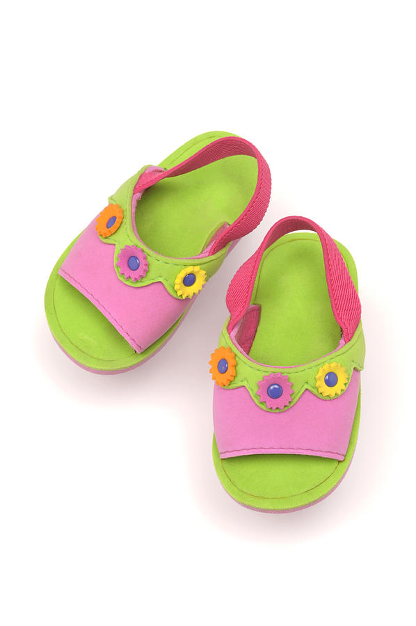 Green Sandals For A Child With A Floral Design Photograph by GaryAlvis