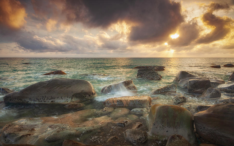 Green Sea at Sunset Photograph by Sunrise@dawn Photography