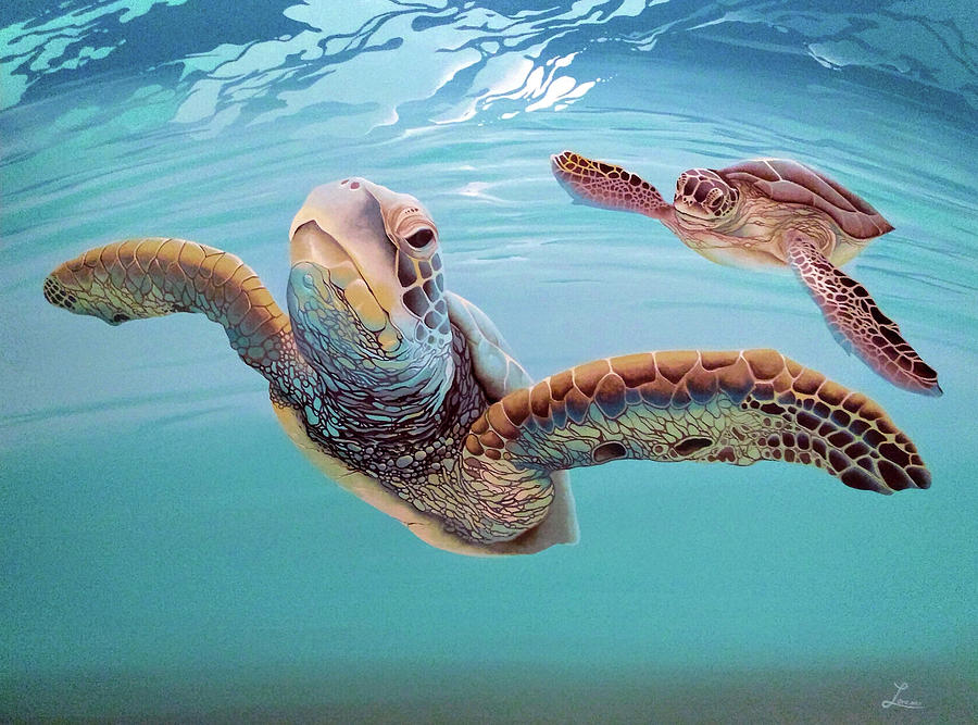 Green Sea Turtles Painting by William Love