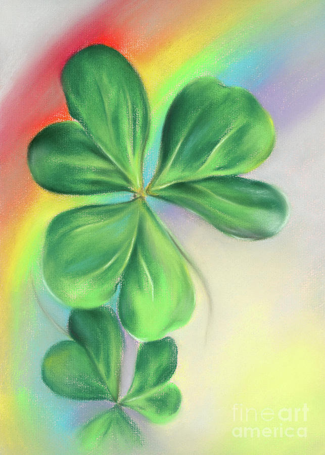 Green Shamrocks and Colorful Rainbow Painting by MM Anderson