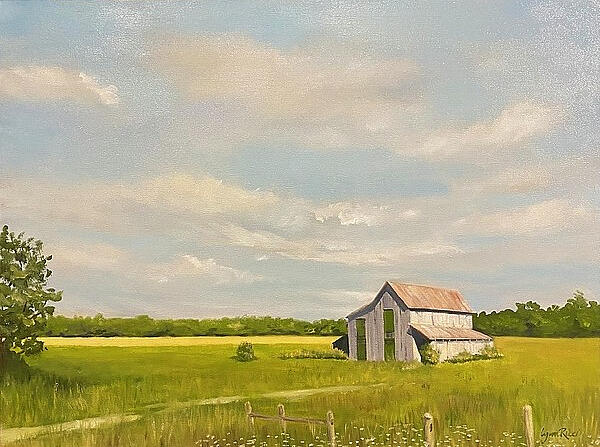 Green Shuttered Barn Painting