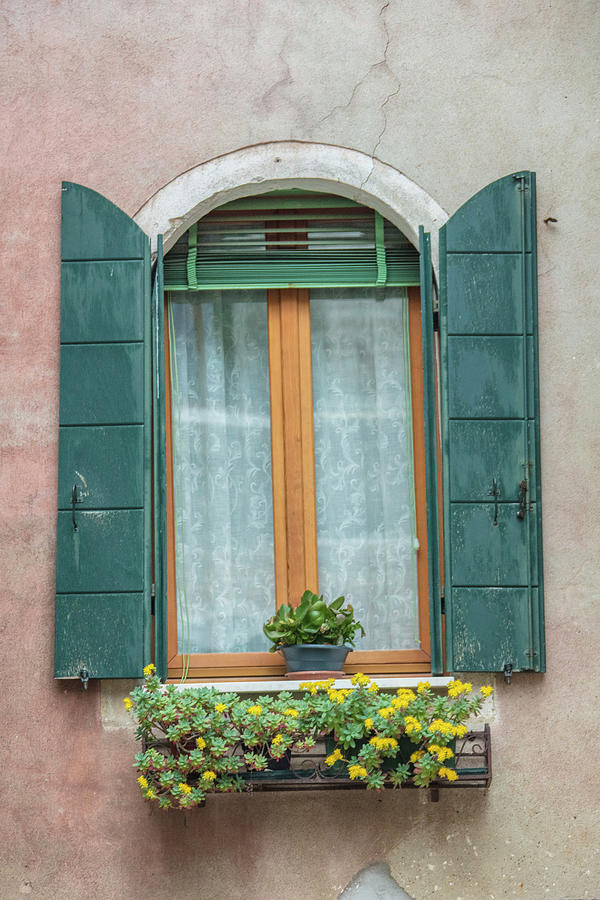 Green shutters in Venice Italy  Photograph by John McGraw
