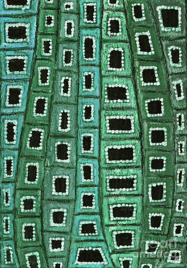 Abstract Painting - Green Snakeskin Squares  by Amy E Fraser