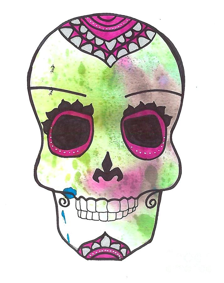 Green Sugar Skull Mixed Media by Expressions By Stephanie