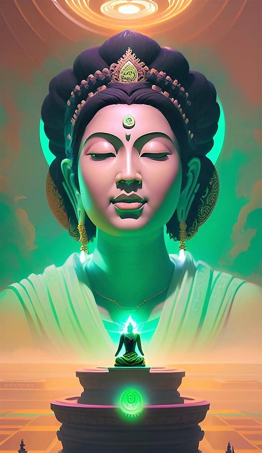 A I Green Tara Buddhist Goddess Digital Art by Denise F Fulmer