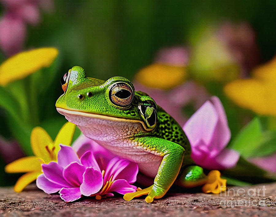 Flower Digital Art - Green Tree Frog by Kaye Menner by Kaye Menner