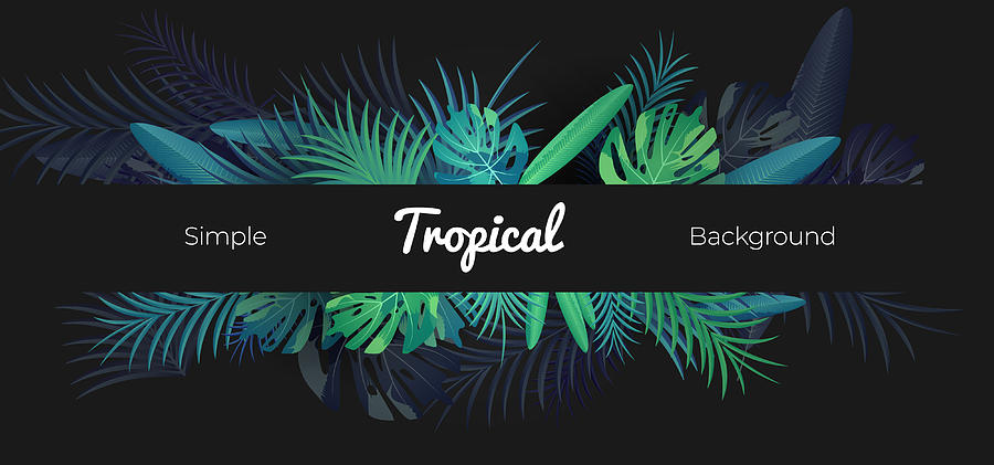 Green tropical floral banner on black background Drawing by Benjamin Toth