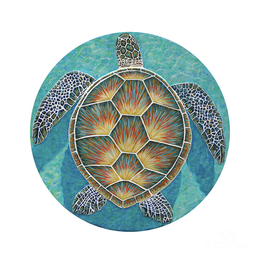 Green Turtle Bas Relief Painting by Danielle Perry