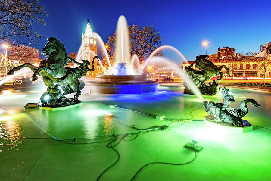 Green Underwater Glow At The Mill Creek Park Fountain - Kansas City Missouri Photograph by Gregory Ballos Green Underwater Glow At The Mill Creek Park Fountain - Kansas City Missouri Photograph by Gregory Ballos