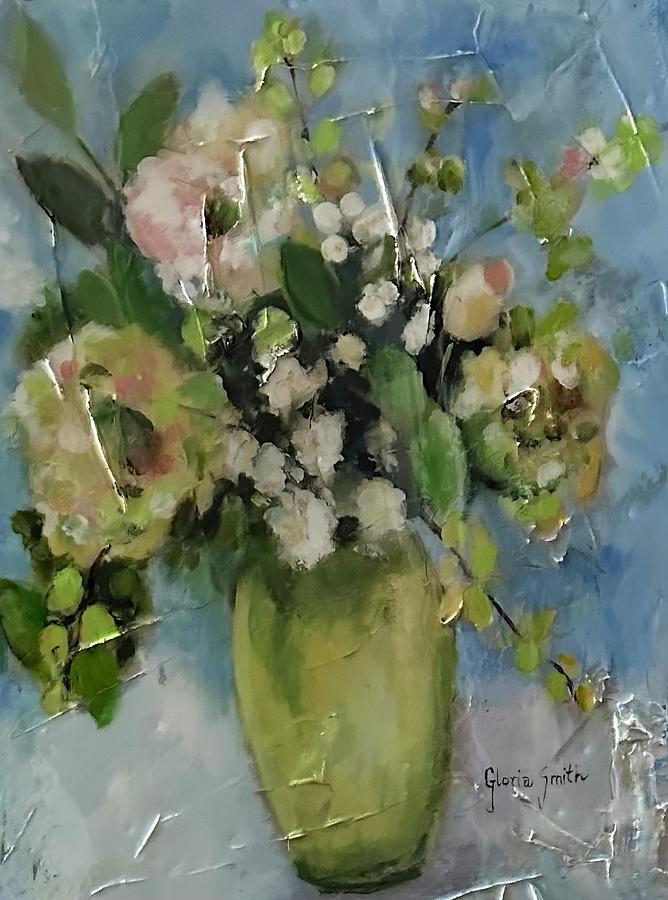 Green Vase Painting by Gloria Smith