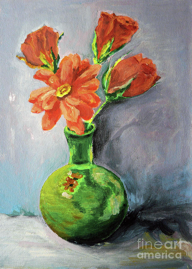 Green Vase  Painting by Jasna Dragun