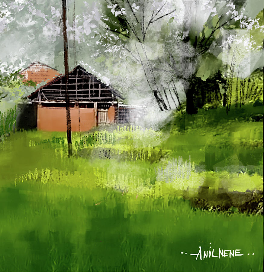 Green Village 2 Painting by Anil Nene