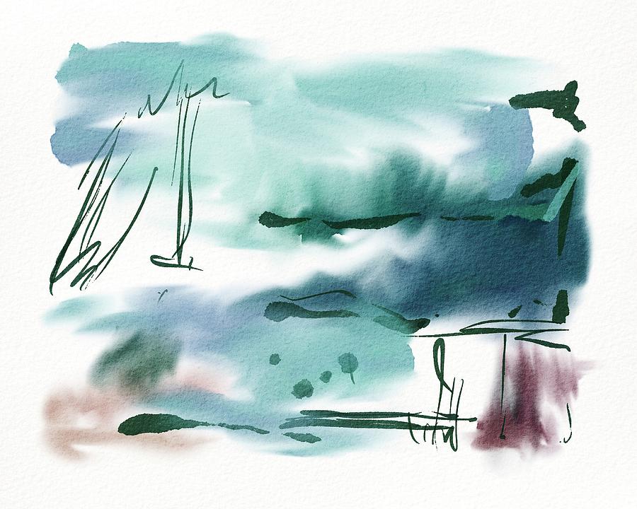Green Watercolor Abstract Landscape Painting by Itsonlythemoon -