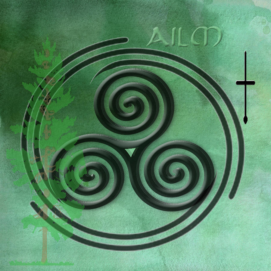 Green Watercolor Ailm Celtic Symbol Digital Art