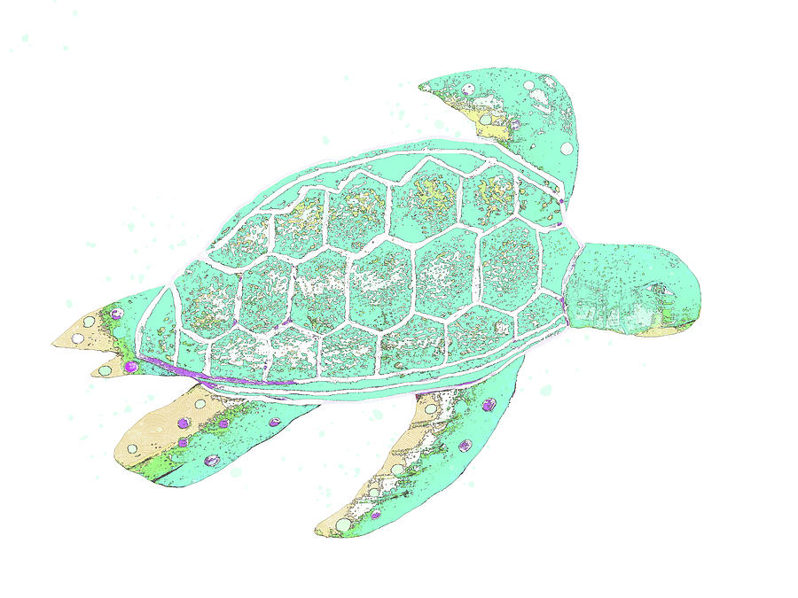 Green Watercolor Sea Turtle Digital Art by Pamela Williams