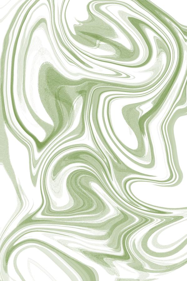 Green White Liquid Abstract Painting by Pamela Williams