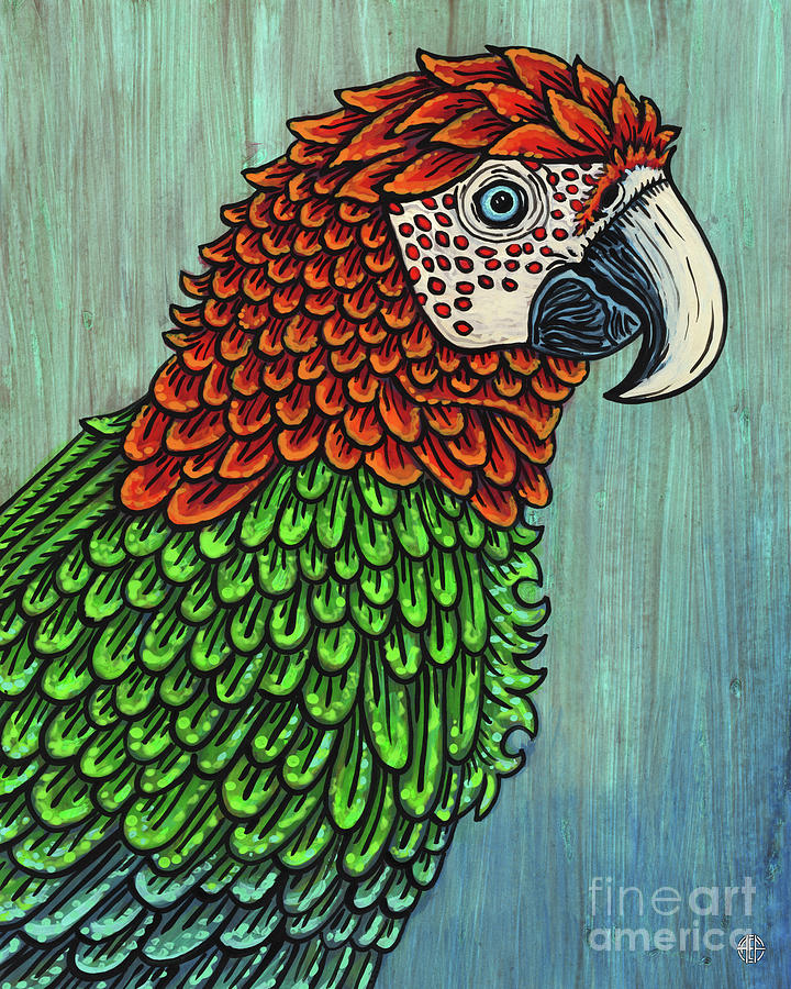 Green Winged Macaw. Wild Beasties Painting by Amy E Fraser