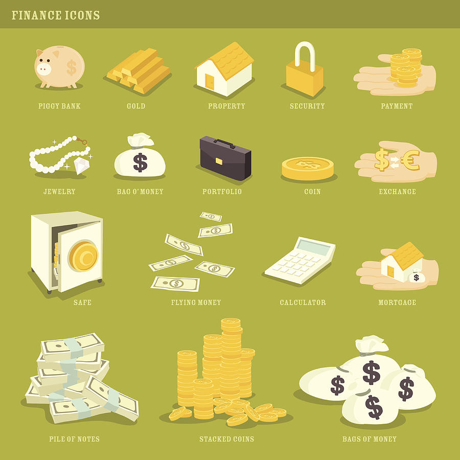 Green with Envy: Money and Finance Icons Drawing by Ceneri