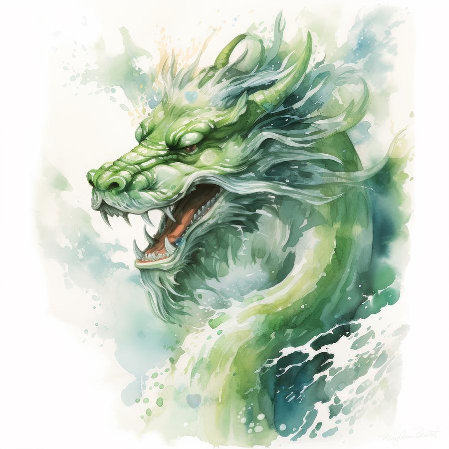 Green Wood Dragon Emerges From The Sea Digital Art by Mary Ann Benoit