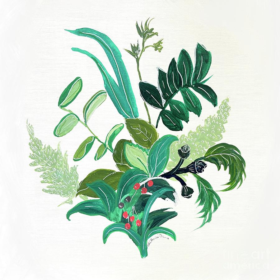 Greenery with red berries  Painting by Robin Pedrero