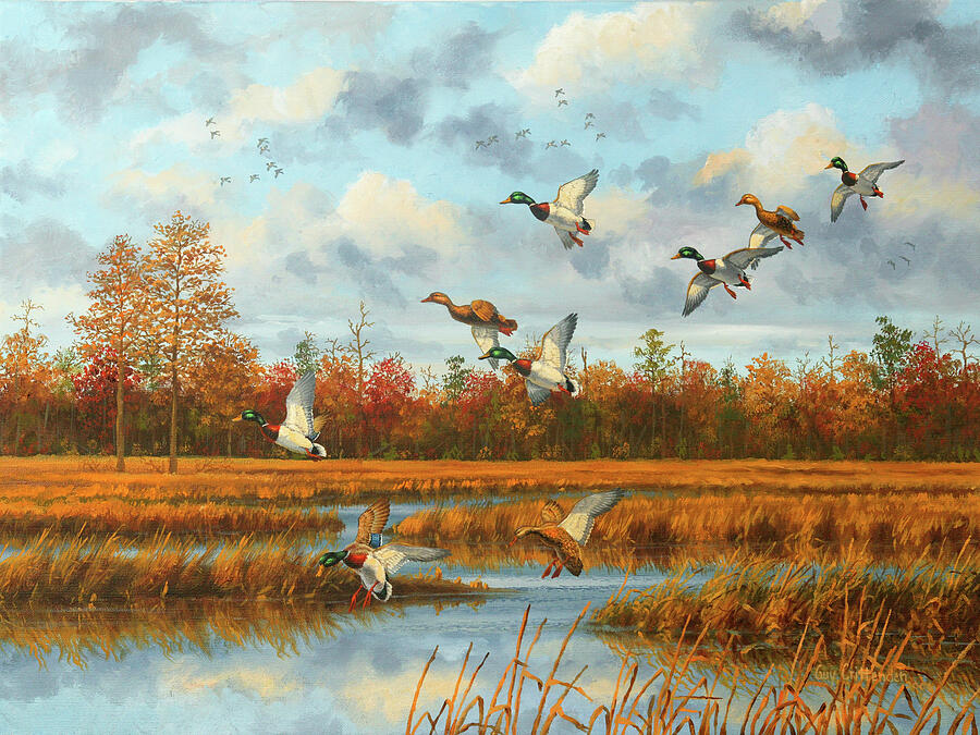 Greenheads And Clouds Painting